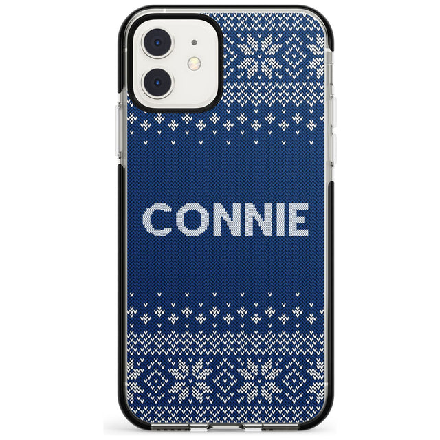 Personalised Blue Christmas Knitted Jumper Black Impact Phone Case for iPhone 11 Pro Max