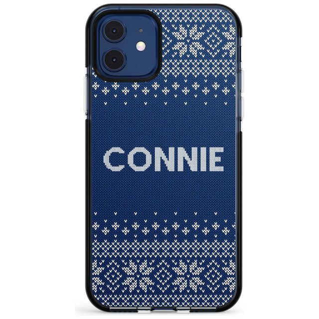 Personalised Blue Christmas Knitted Jumper Black Impact Phone Case for iPhone 11 Pro Max