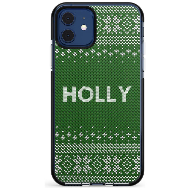 Personalised Green Christmas Knitted Jumper Black Impact Phone Case for iPhone 11 Pro Max