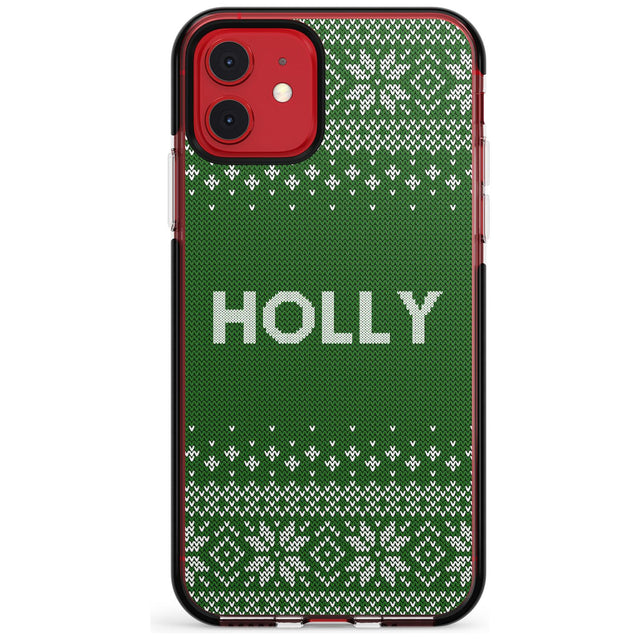 Personalised Green Christmas Knitted Jumper Black Impact Phone Case for iPhone 11 Pro Max