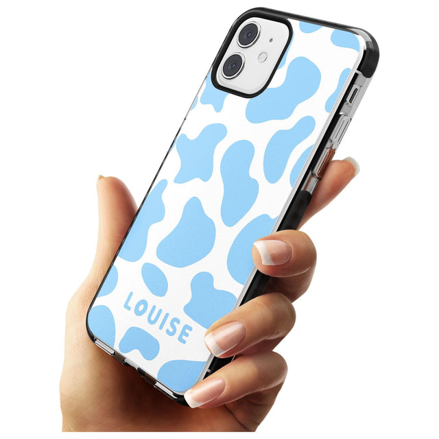 Personalised Blue and White Cow Print Black Impact Phone Case for iPhone 11 Pro Max