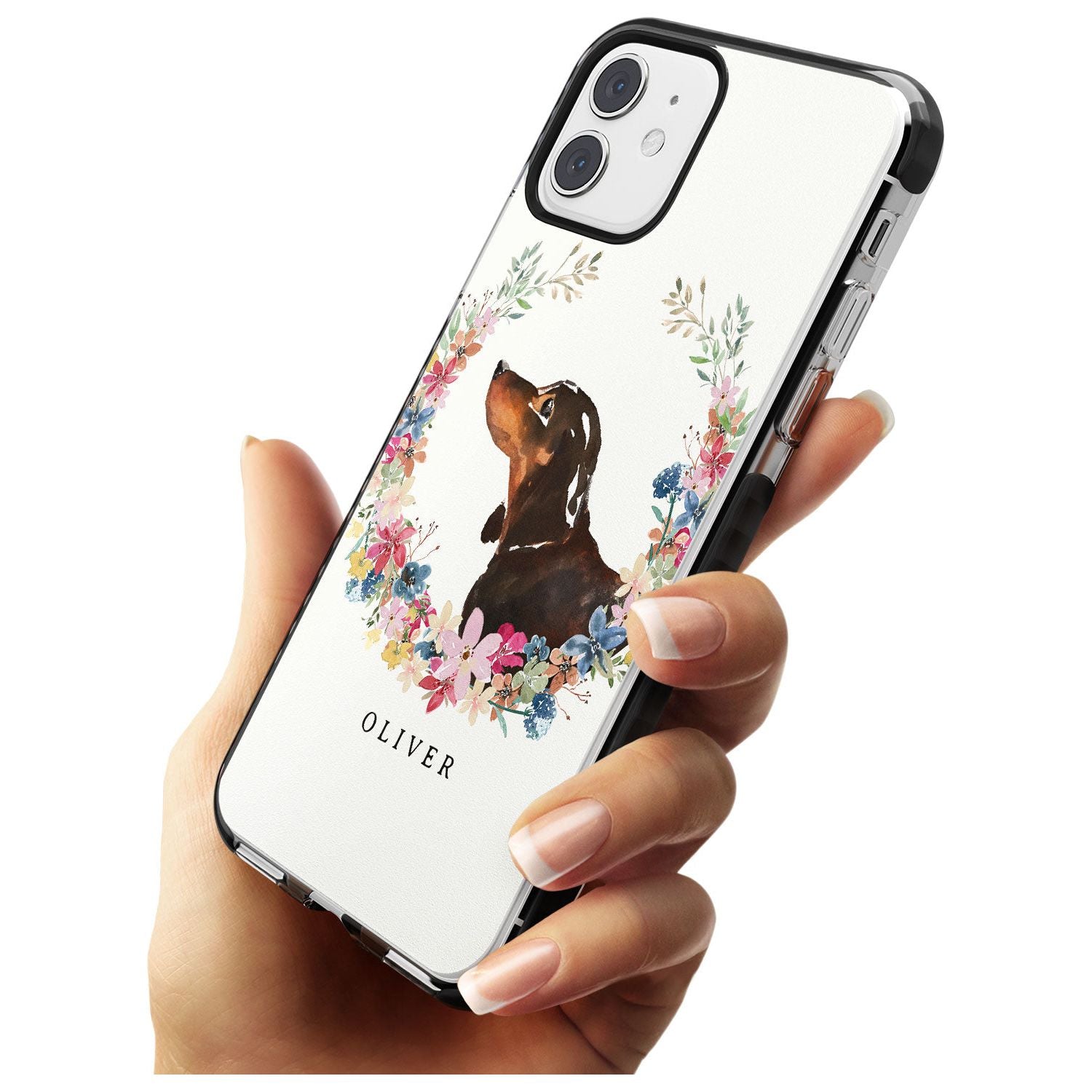 Black & Tan Dachshund - Watercolour Dog Portrait Black Impact Phone Case for iPhone 11