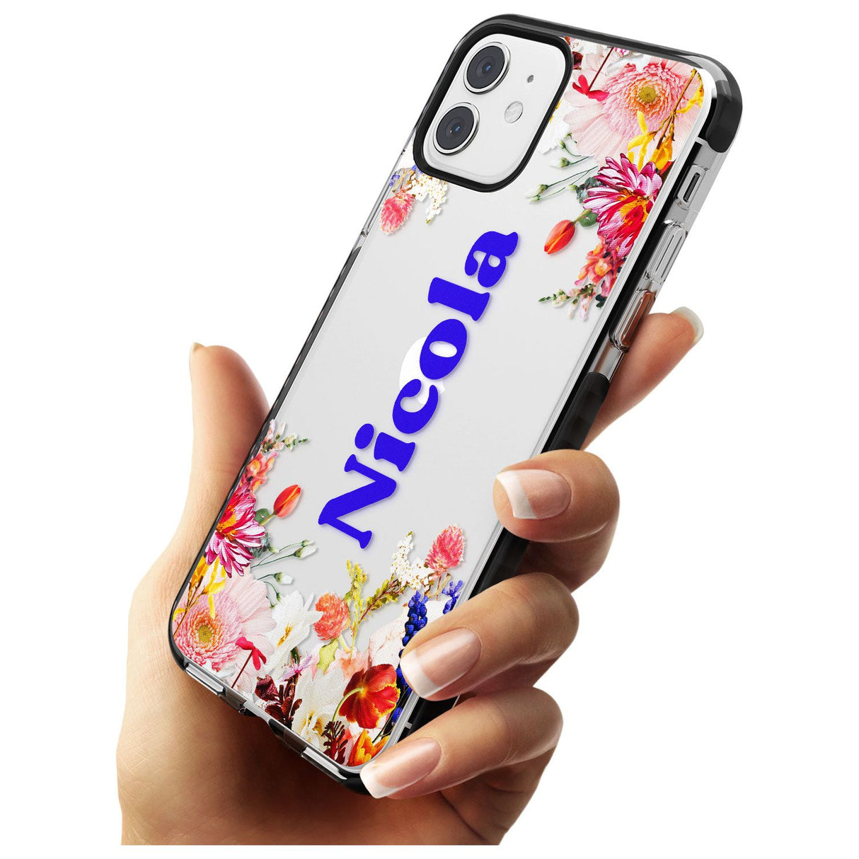 Custom Text with Floral Borders Pink Fade Impact Phone Case for iPhone 11 Pro Max
