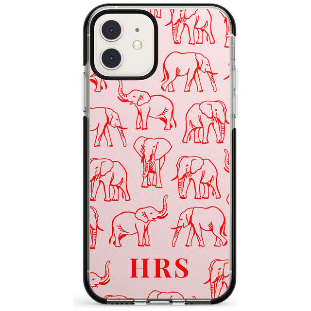 Personalised Red Elephant Outlines on Pink Black Impact Phone Case for iPhone 11