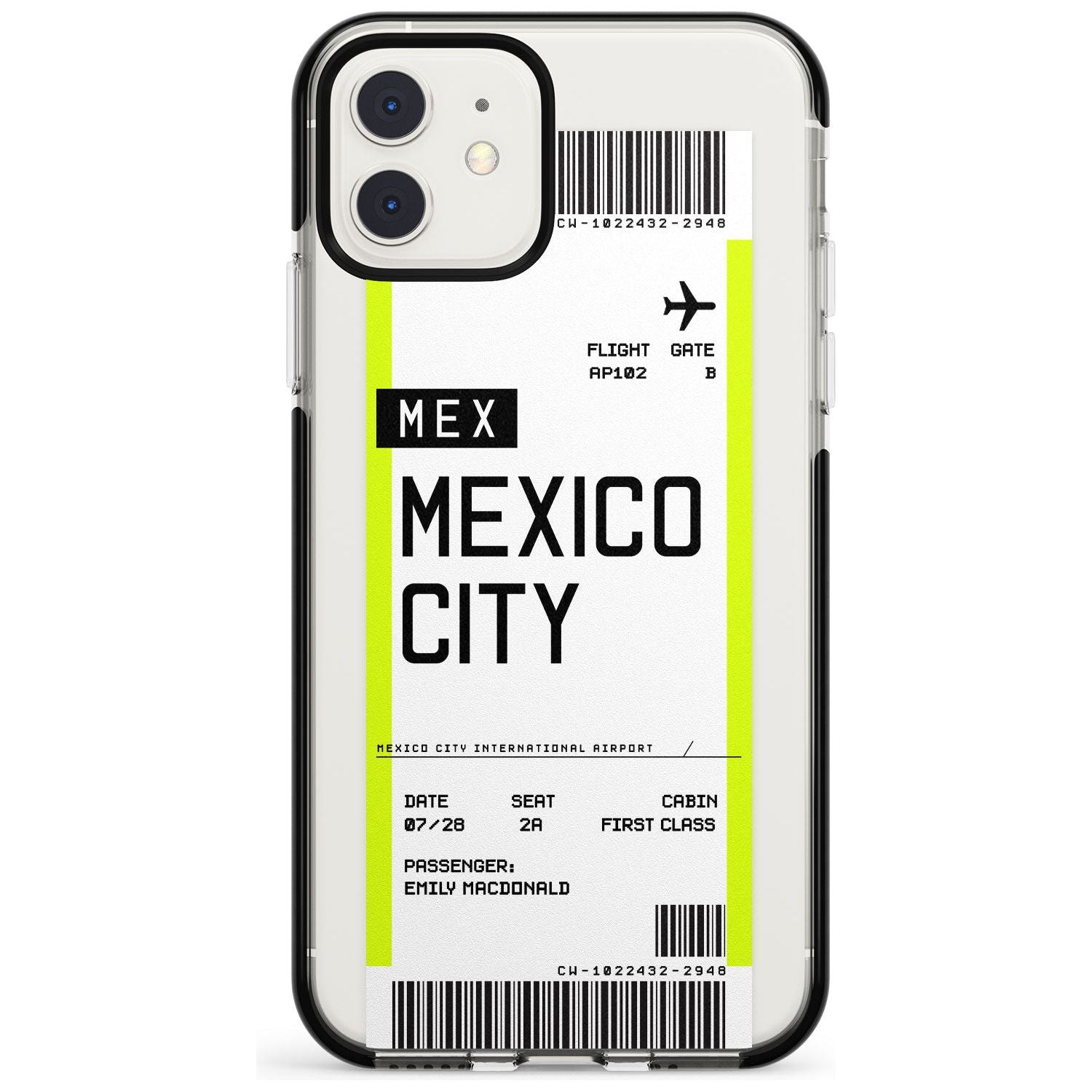 Mexico City Boarding Pass iPhone Case  Black Impact Custom Phone Case - Case Warehouse