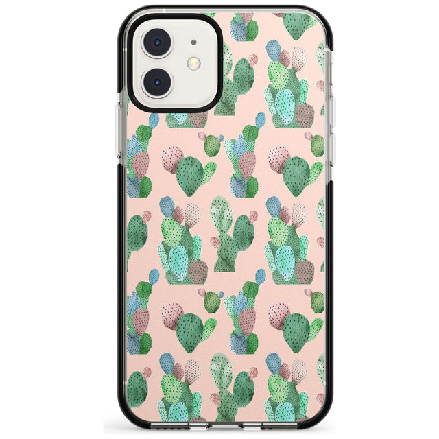 Pink Cactus Pattern Design Black Impact Phone Case for iPhone 11
