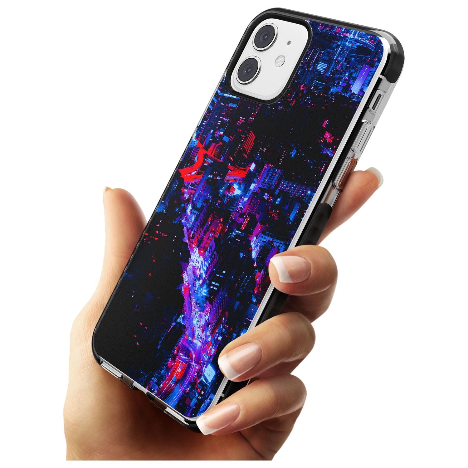 Arial City View - Neon Cities Photographs Black Impact Phone Case for iPhone 11
