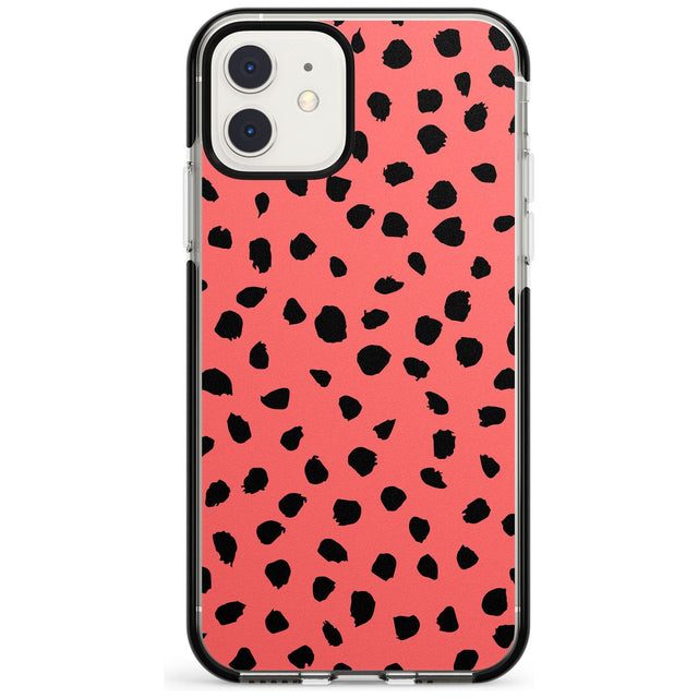 Black on Salmon Pink Dalmatian Polka Dot Spots Black Impact Phone Case for iPhone 11