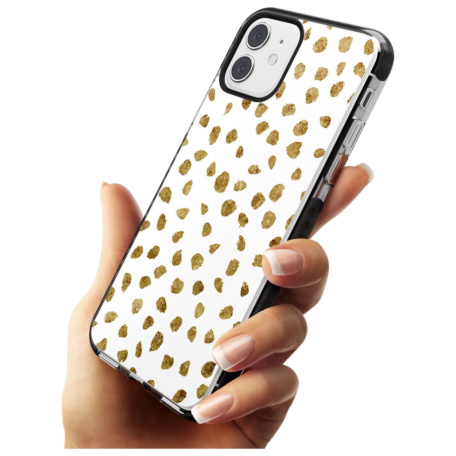 Gold Look on White Dalmatian Polka Dot Spots Black Impact Phone Case for iPhone 11