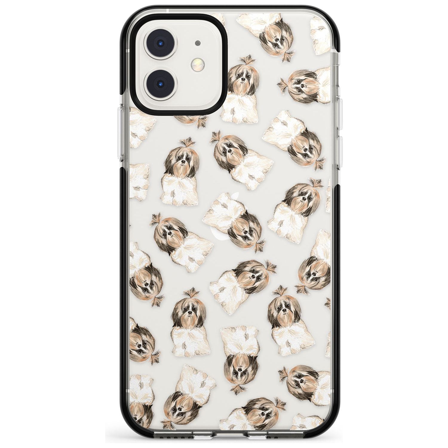 Shih tzu (Long Hair) Watercolour Dog Pattern Black Impact Phone Case for iPhone 11