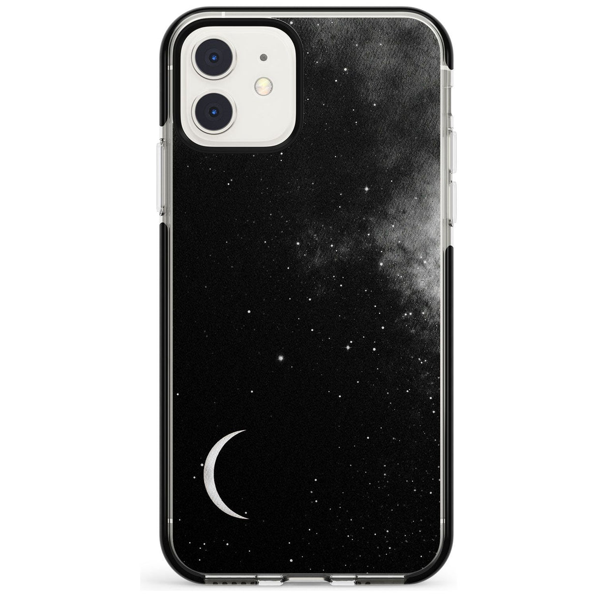 Night Sky Galaxies: Crescent Moon Phone Case iPhone 11 / Black Impact Case,iPhone 12 Mini / Black Impact Case Blanc Space