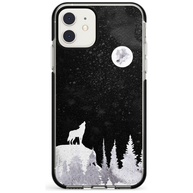 Moon Phases: Wolf & Full Moon Phone Case iPhone 11 / Black Impact Case,iPhone 12 Mini / Black Impact Case Blanc Space