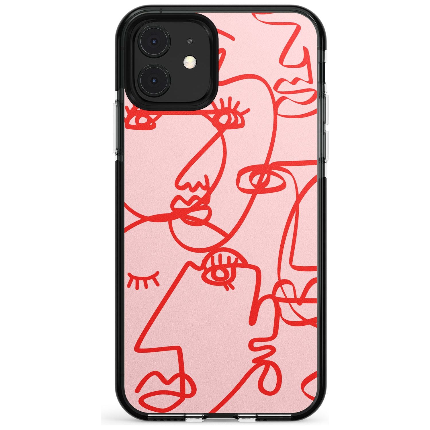 Continuous Line Faces: Red on Pink Pink Fade Impact Phone Case for iPhone 11 Pro Max