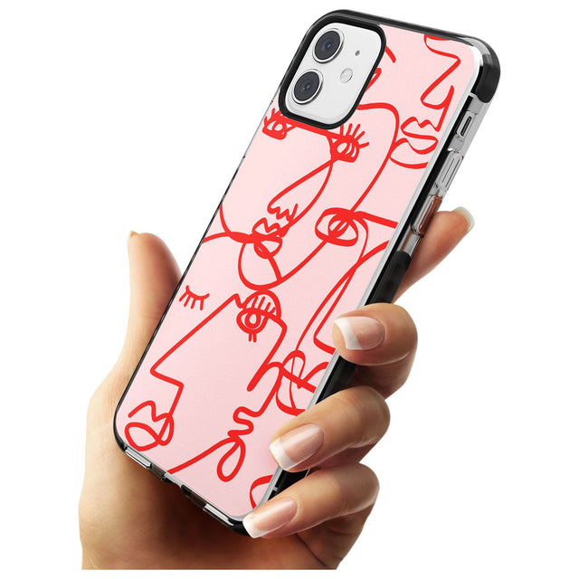 Continuous Line Faces: Red on Pink Pink Fade Impact Phone Case for iPhone 11 Pro Max