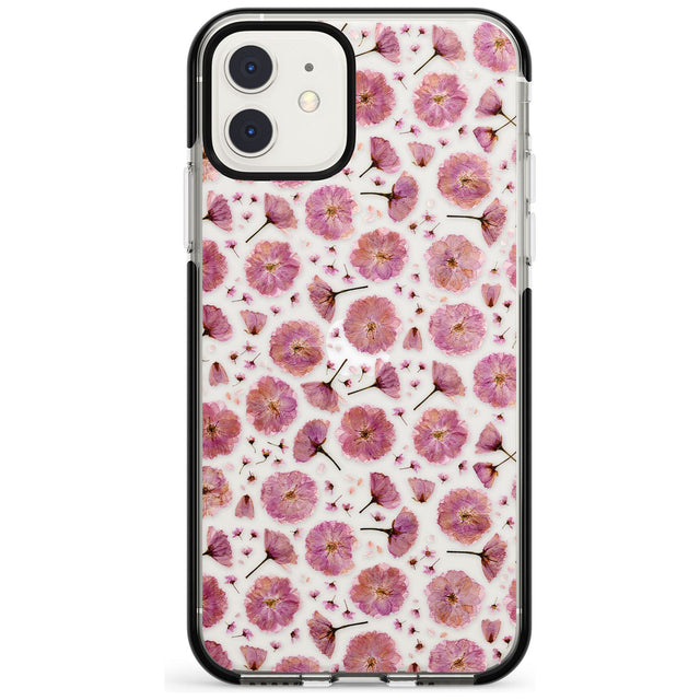 Pink Flowers & Blossoms Transparent Design Black Impact Phone Case for iPhone 11