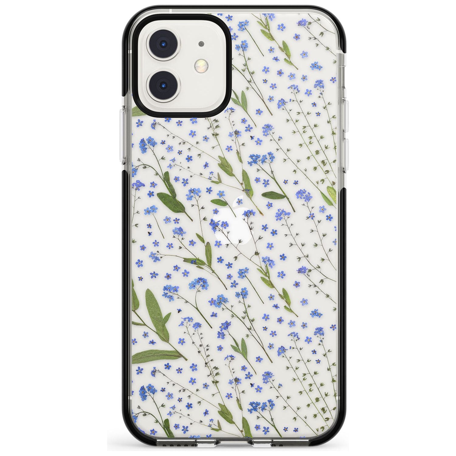 Blue Wild Flower Design Black Impact Phone Case for iPhone 11