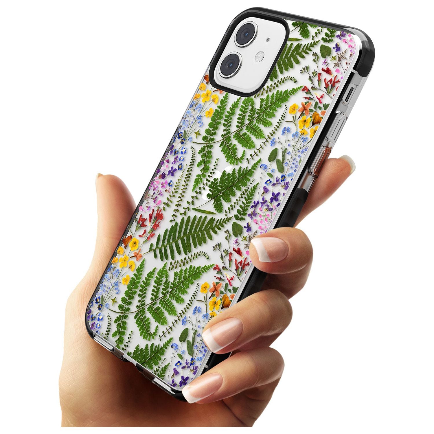 Busy Floral and Fern Design Black Impact Phone Case for iPhone 11