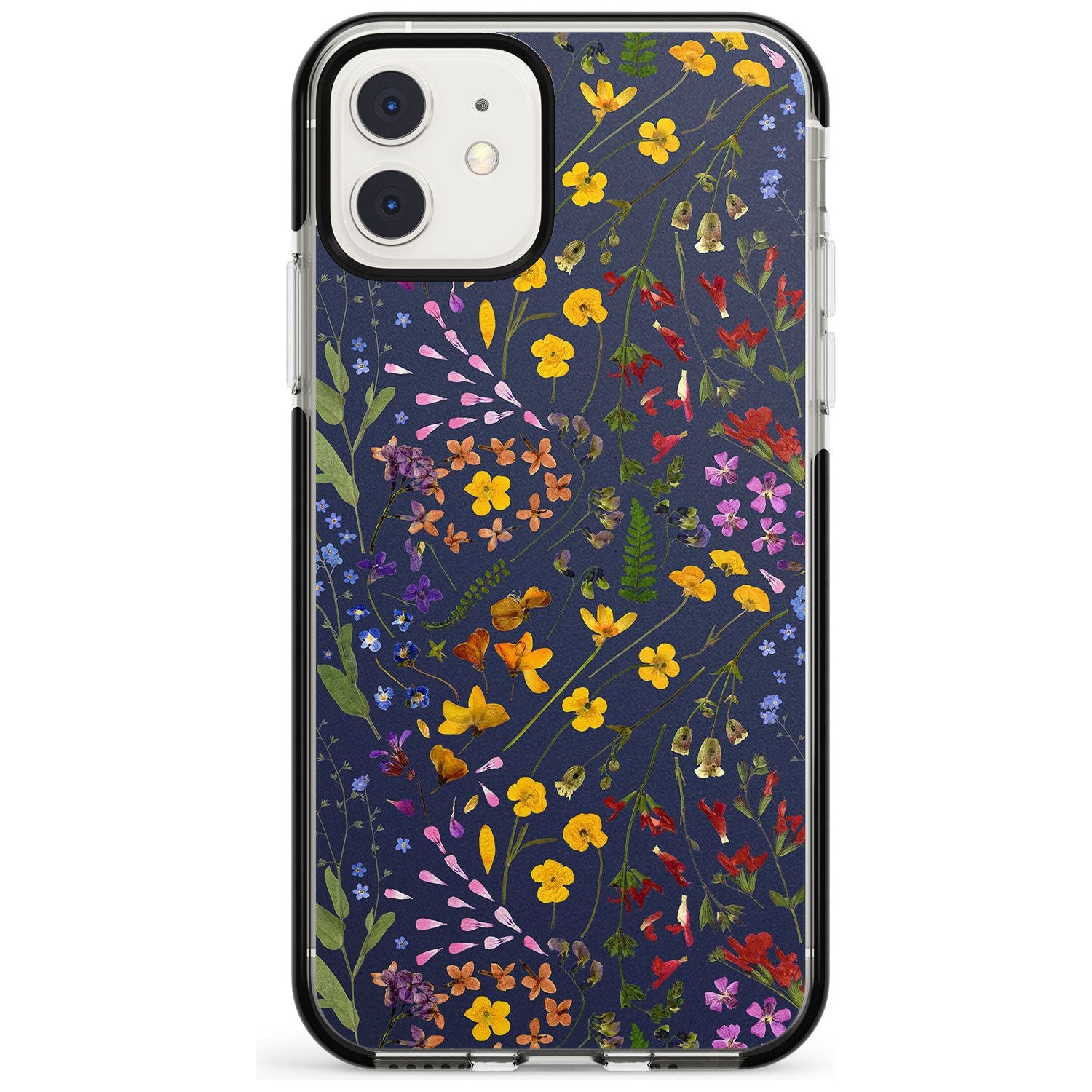 Wildflower & Leaves Cluster Design - Navy Black Impact Phone Case for iPhone 11
