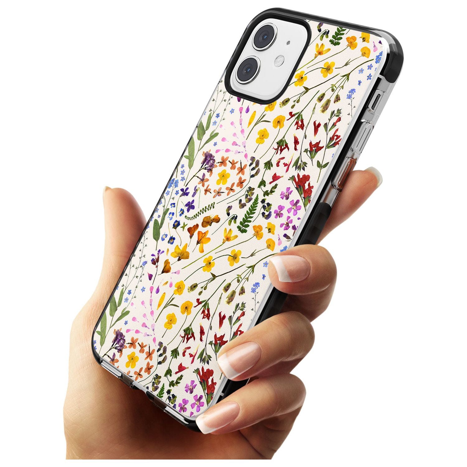 Wildflower & Leaves Cluster Design - Cream Black Impact Phone Case for iPhone 11