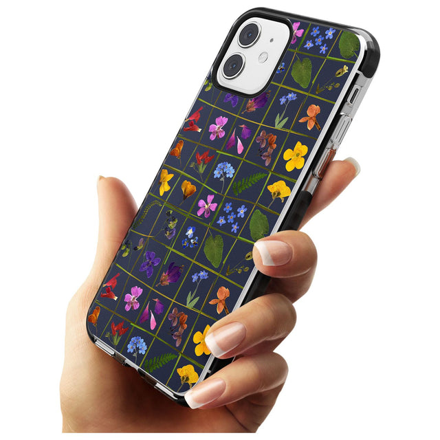 Wildflower Grid Boxes Pattern - Navy Black Impact Phone Case for iPhone 11