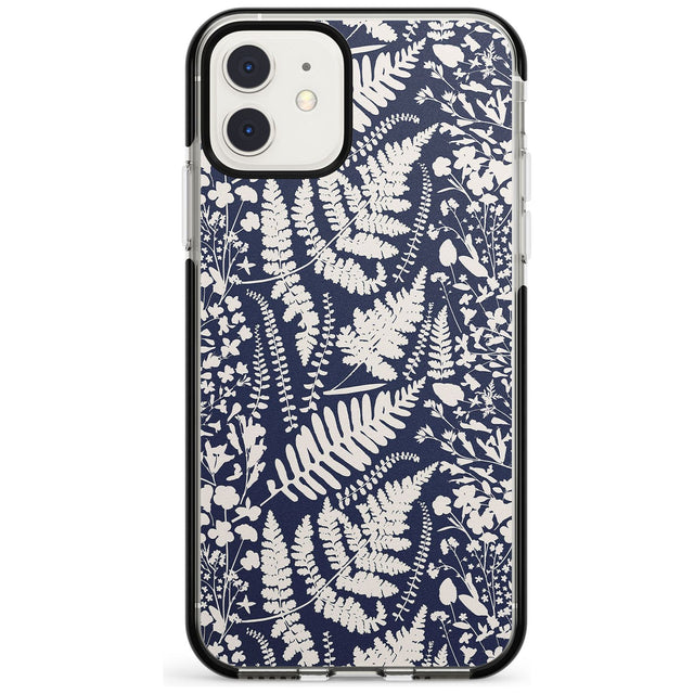Wildflowers and Ferns on Navy Black Impact Phone Case for iPhone 11
