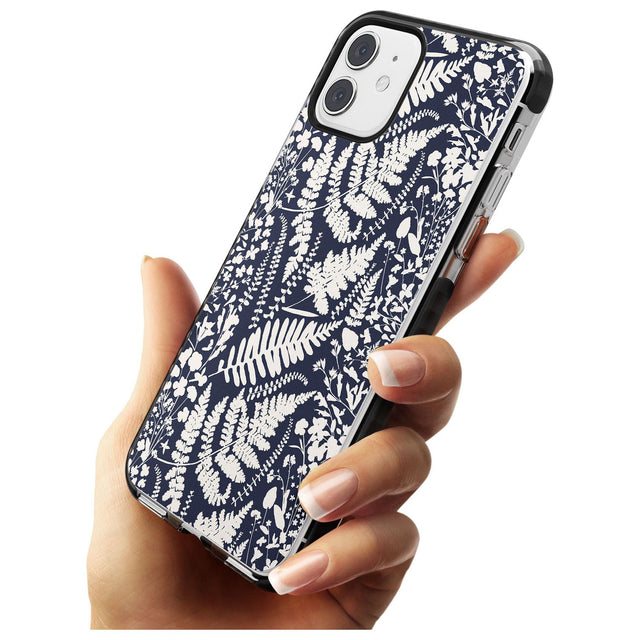 Wildflowers and Ferns on Navy Black Impact Phone Case for iPhone 11