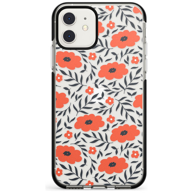 Red Poppy Transparent Floral Black Impact Phone Case for iPhone 11