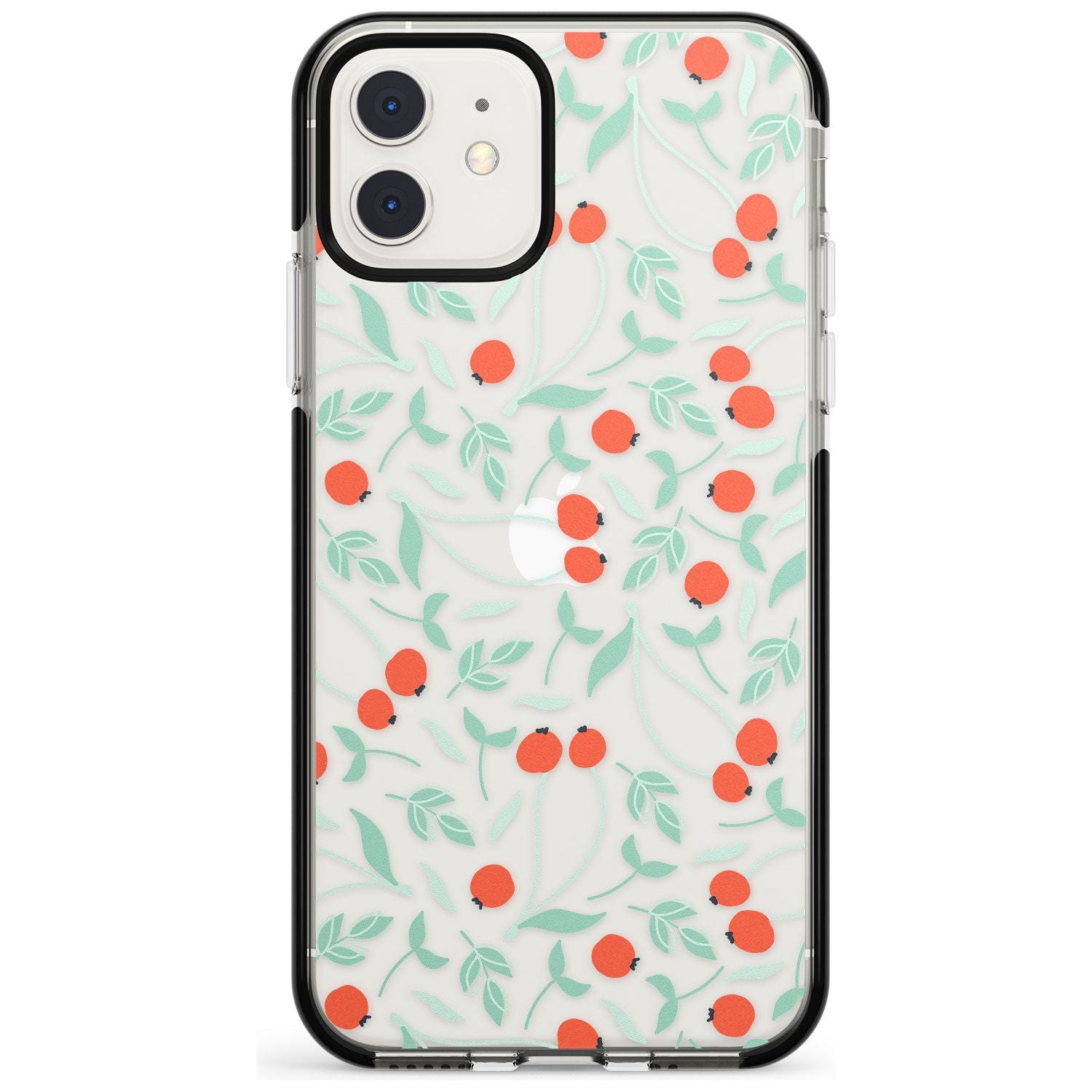 Red Berries Transparent Floral Black Impact Phone Case for iPhone 11