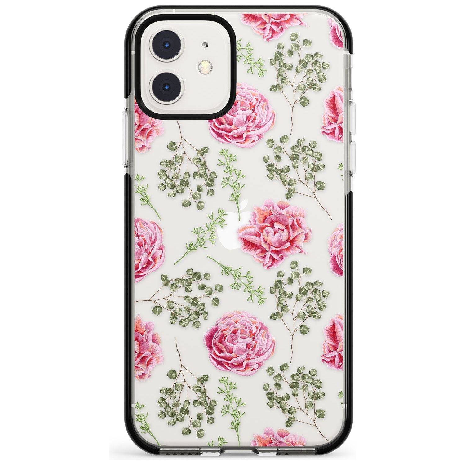 Roses & Eucalyptus Transparent Floral Black Impact Phone Case for iPhone 11