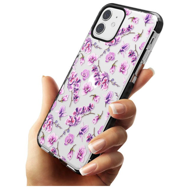 Purple Orchids Transparent Floral Black Impact Phone Case for iPhone 11