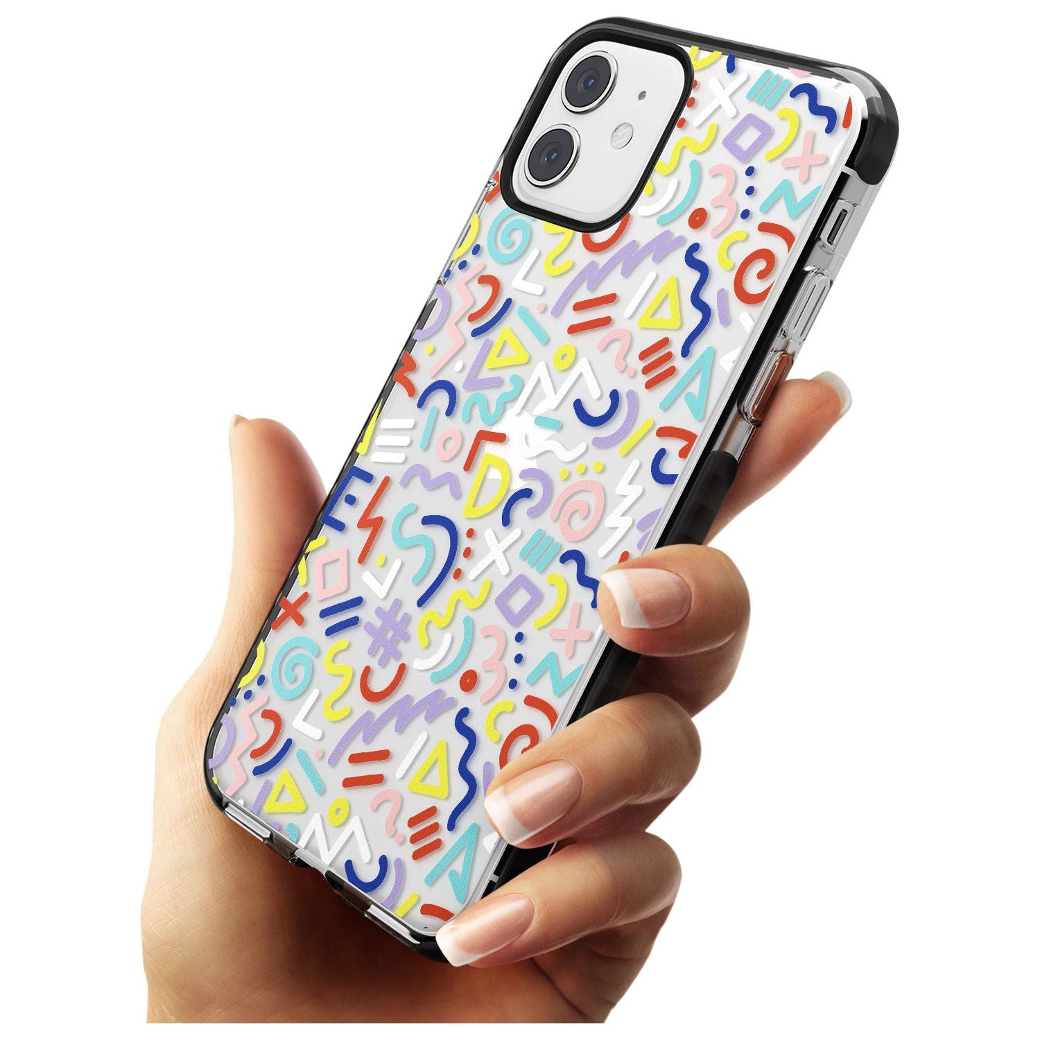Colourful Mixed Shapes Retro Pattern Design Black Impact Phone Case for iPhone 11