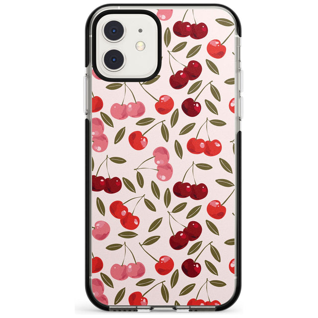 Fruity & Fun Patterns Cherries Phone Case iPhone 11 / Black Impact Case,iPhone 12 Mini / Black Impact Case Blanc Space