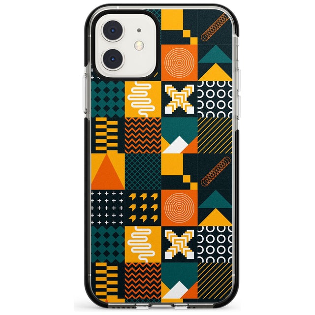 Funky Geometric Patterns: Orange & Dark Green Phone Case iPhone 11 / Black Impact Case,iPhone 12 Mini / Black Impact Case Blanc Space