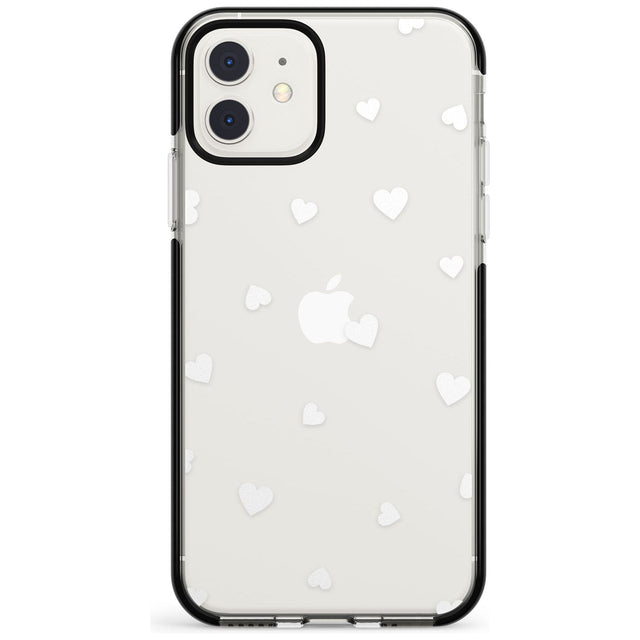 White Hearts Pattern Black Impact Phone Case for iPhone 11