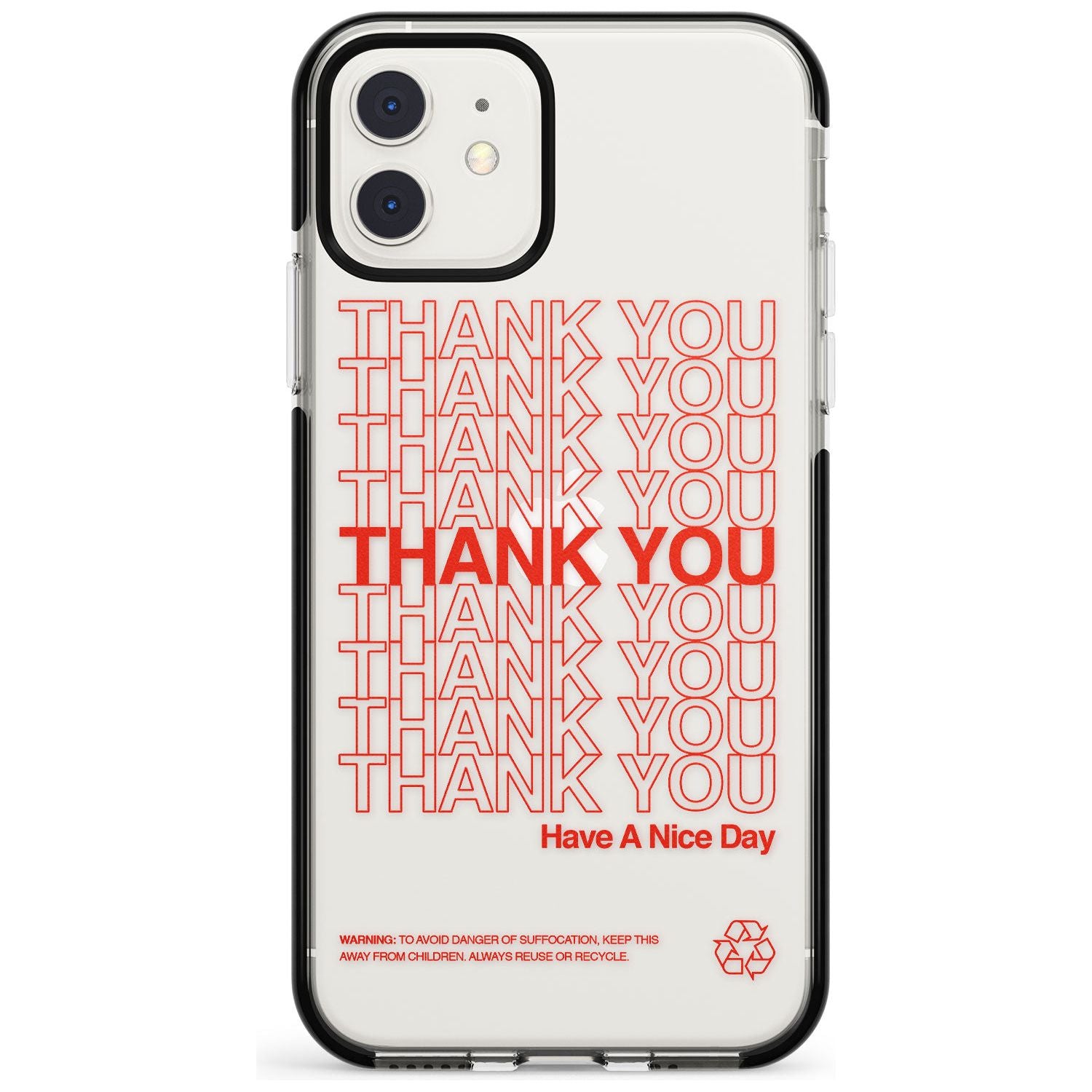 Classic Thank You Bag Design: Solid White + Red Black Impact Phone Case for iPhone 11