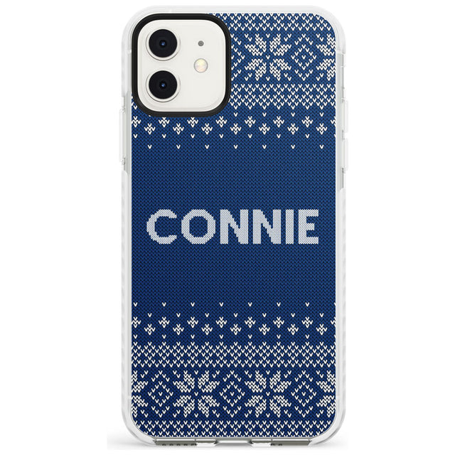 Personalised Blue Christmas Knitted Jumper Impact Phone Case for iPhone 11