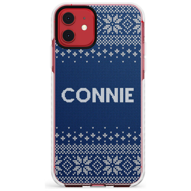 Personalised Blue Christmas Knitted Jumper Impact Phone Case for iPhone 11