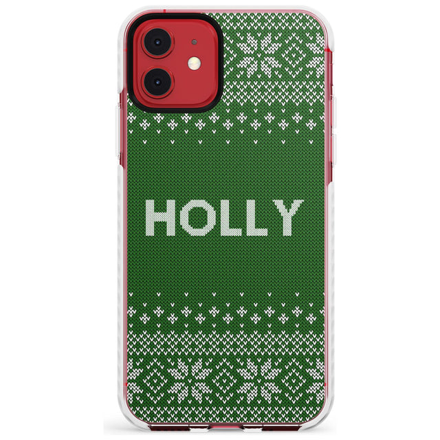 Personalised Green Christmas Knitted Jumper Impact Phone Case for iPhone 11