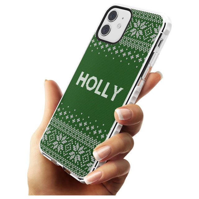 Personalised Green Christmas Knitted Jumper Impact Phone Case for iPhone 11