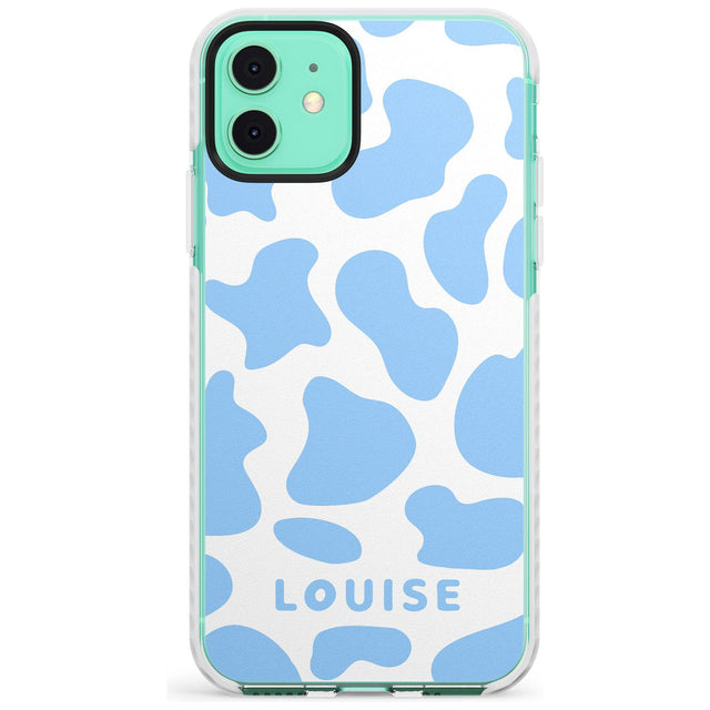 Personalised Blue and White Cow Print Impact Phone Case for iPhone 11