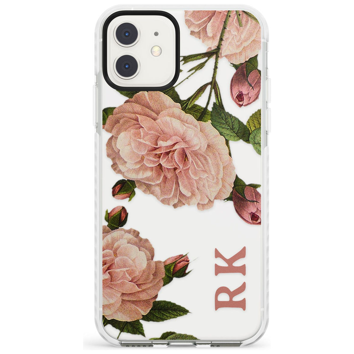 Custom Clear Vintage Floral Pale Pink Peonies Impact Phone Case for iPhone 11