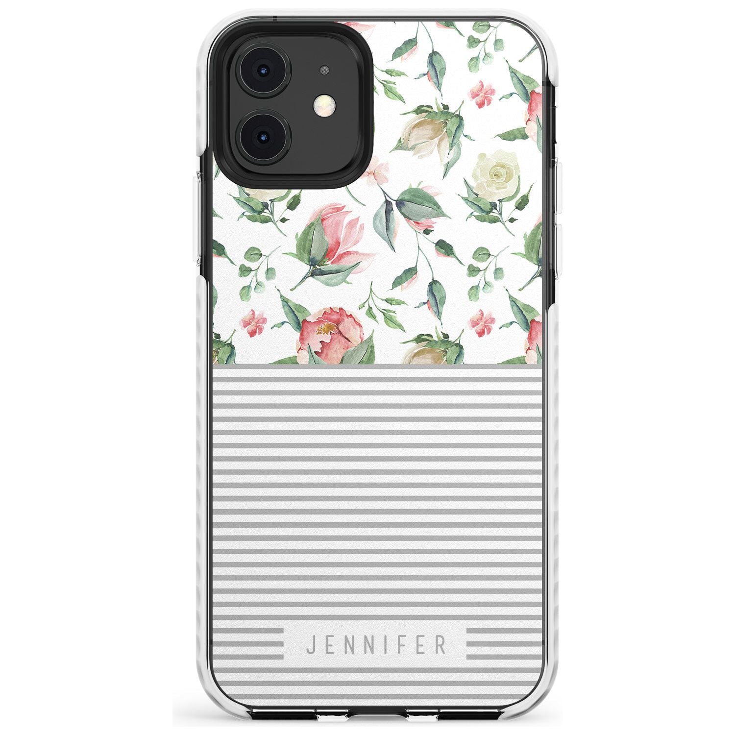 Light Floral Pattern & Stripes Slim TPU Phone Case for iPhone 11