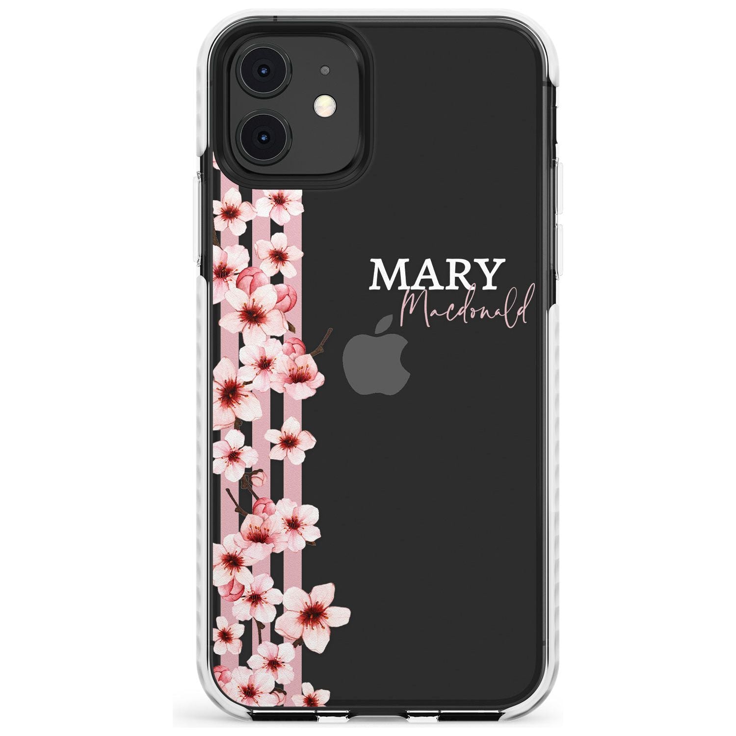 Cherry Blossoms & Stripes Transparent  Slim TPU Phone Case for iPhone 11