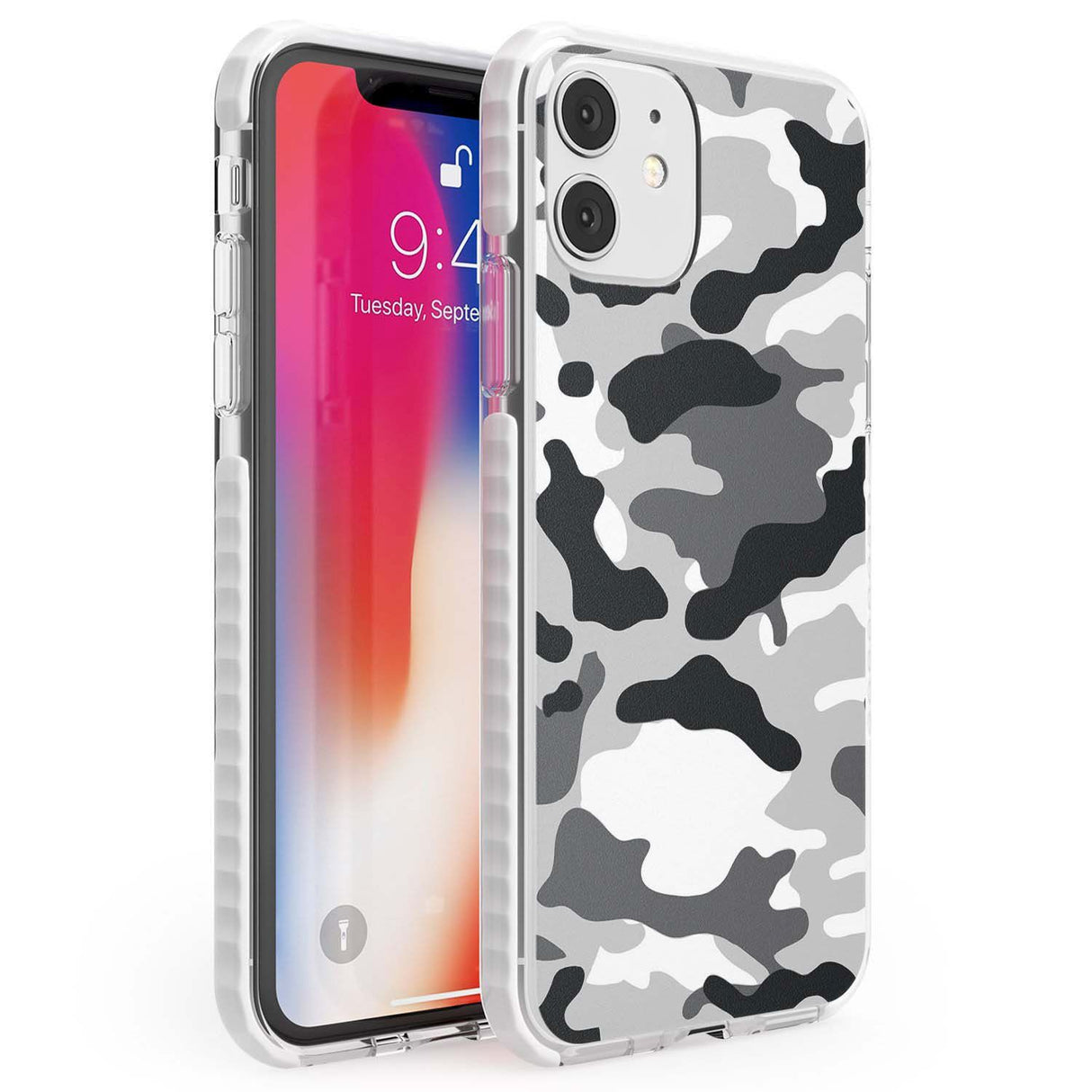 Grey Black Urban Camo Phone Case iPhone 11 / Impact Case,iPhone 12 / Impact Case,iPhone 12 Mini / Impact Case Blanc Space
