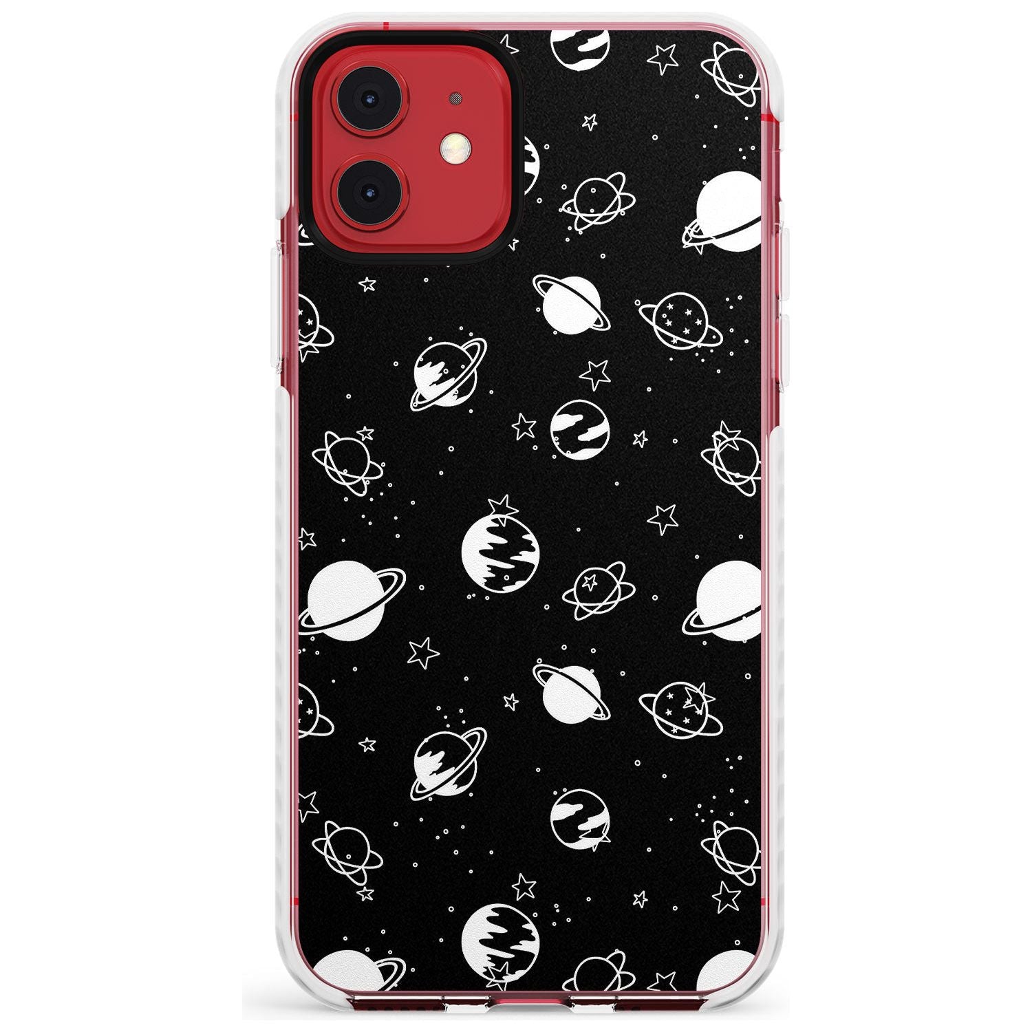 White Planets on Black Slim TPU Phone Case for iPhone 11