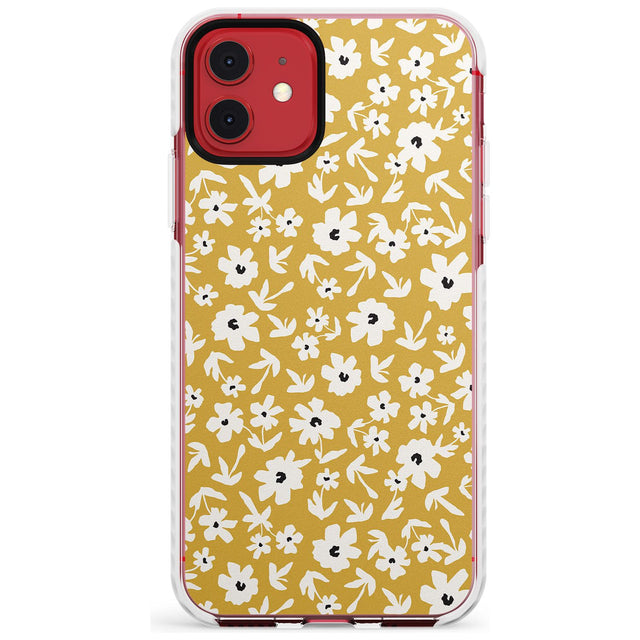 Floral Print on Mustard - Cute Floral Design Slim TPU Phone Case for iPhone 11