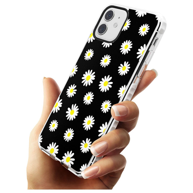 White Daisy Pattern (Black) Impact Phone Case for iPhone 11