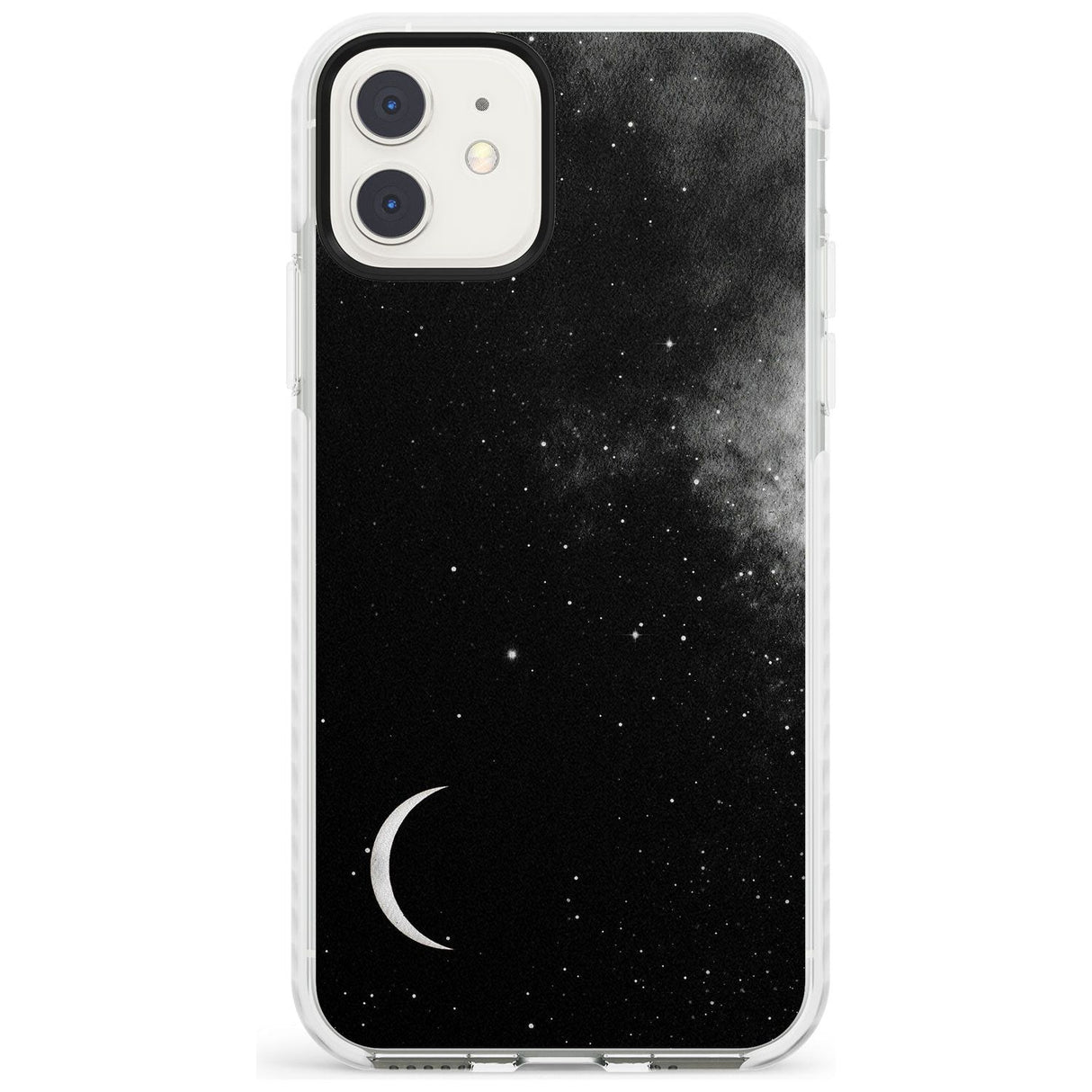 Night Sky Galaxies: Crescent Moon Phone Case iPhone 11 / Impact Case,iPhone 12 / Impact Case,iPhone 12 Mini / Impact Case Blanc Space