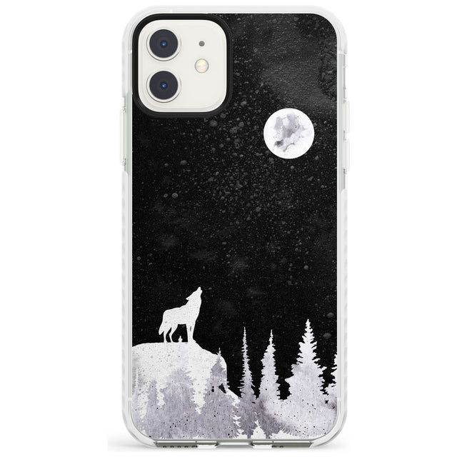 Moon Phases: Wolf & Full Moon Phone Case iPhone 11 / Impact Case,iPhone 12 / Impact Case,iPhone 12 Mini / Impact Case Blanc Space