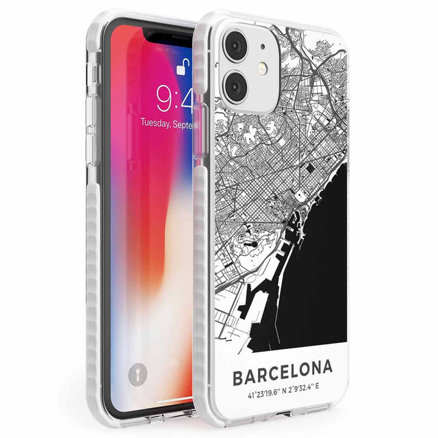 Map of Barcelona, Spain Phone Case iPhone 11 / Impact Case,iPhone 12 / Impact Case,iPhone 12 Mini / Impact Case Blanc Space